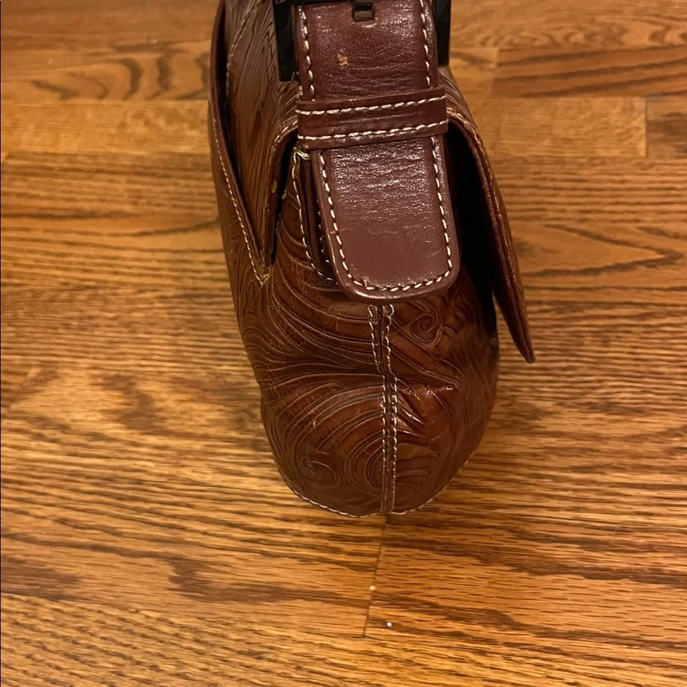 Cole Haan Brown Tooled Leather Shoulder Bag vintage